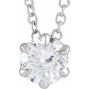 14K White 3/8 CT Lab-Grown Diamond Solitaire 16-18" Necklace