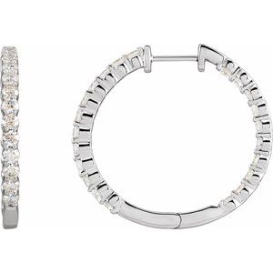 14K White 3 CTW Lab-Grown Diamond Inside-Outside Hinged 30 mm Hoop Earrings