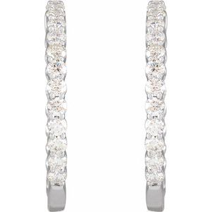 14K White 3 CTW Lab-Grown Diamond Inside-Outside Hinged 30 mm Hoop Earrings