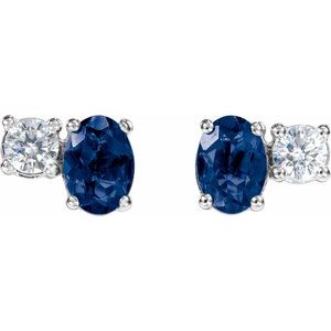 14K White Lab-Grown Blue Sapphire & 1/2 CTW Lab-Grown Diamond Earrings