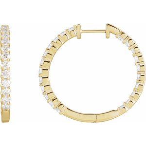 14K Yellow 3 CTW Lab-Grown Diamond Inside-Outside Hinged 30 mm Hoop Earrings