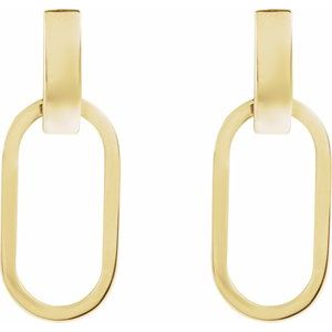 14K Yellow Elongated Oval Geometric Earrings