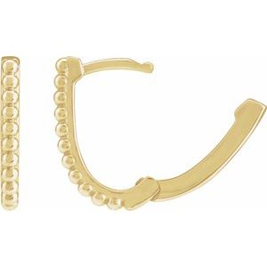 14K Yellow Beaded 15 mm Hoop Earrings