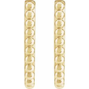 14K Yellow Beaded 15 mm Hoop Earrings