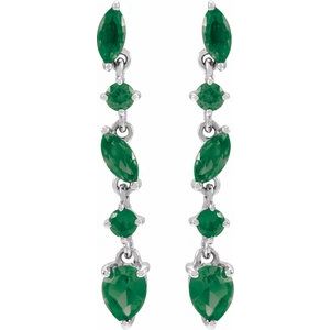 14K White Lab-Grown Emerald Earrings