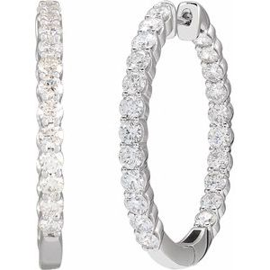 14K White 3 CTW Lab-Grown Diamond Inside-Outside Hinged 30 mm Hoop Earrings