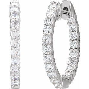 14K White 3/4 CTW Lab-Grown Diamond Inside-Outside Hinged 17.2 mm Hoop Earrings