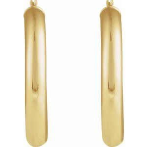 14K Yellow Round Tube 35 mm Hoop Earrings