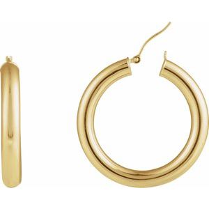 14K Yellow Round Tube 35 mm Hoop Earrings