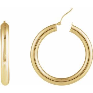 14K Yellow Round Tube 40 mm Hoop Earrings