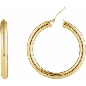 14K Yellow Round Tube 45 mm Hoop Earrings