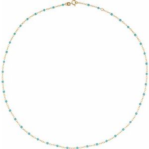 14K Yellow 2 mm Adjustable Turquoise Enamel Bead 19-20" Chain