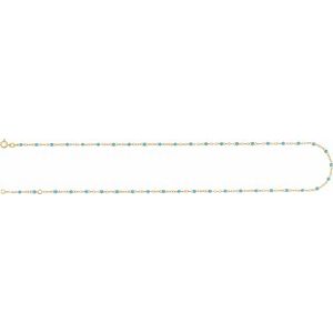 14K Yellow 2 mm Adjustable Turquoise Enamel Bead 19-20" Chain