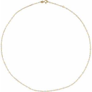 14K Yellow 2 mm Adjustable White Enamel Bead 6-7" Chain