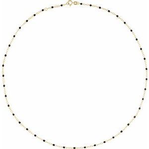 14K Yellow 2 mm Adjustable Black Enamel Bead 6-7" Chain