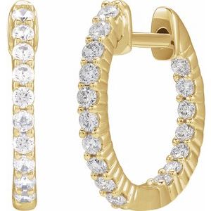 14K Yellow 1/2 CTW Lab-Grown Diamond Inside-Outside Hinged 14.5 mm Hoop Earrings