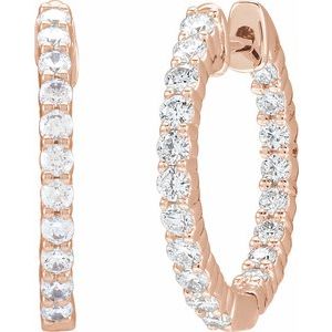 14K Rose 3/4 CTW Lab-Grown Diamond Inside-Outside Hinged 17.2 mm Hoop Earrings