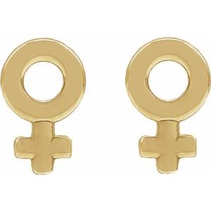 14K Yellow Venus Symbol Stud Earrings