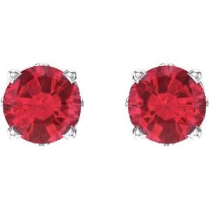 14K White Lab-Grown Ruby Stud Earrings