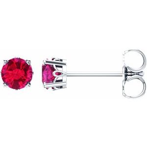 14K White Lab-Grown Ruby Stud Earrings