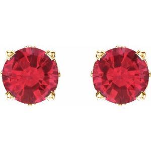 14K Yellow Lab-Grown Ruby 0.6ct 4-Prong Scroll Setting® Stud Earrings