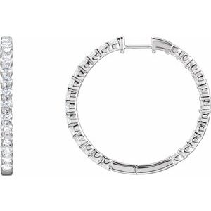 14K White 4 CTW Lab-Grown Diamond Inside-Outside Hinged 36 mm Hoop Earrings