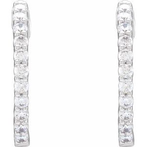 14K White 3/4 CTW Lab-Grown Diamond Inside-Outside Hinged 17.2 mm Hoop Earrings