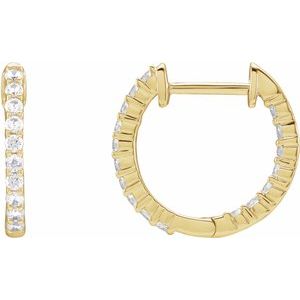 14K Yellow 1/2 CTW Lab-Grown Diamond Inside-Outside Hinged 14.5 mm Hoop Earrings