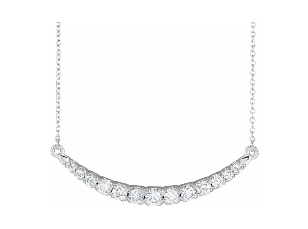 14K White Gold 18-inch Necklace with a French Set Bar Pendant Adorned with 3/4 Carat Total Weight of Sparkling Lab-Grown Diamonds