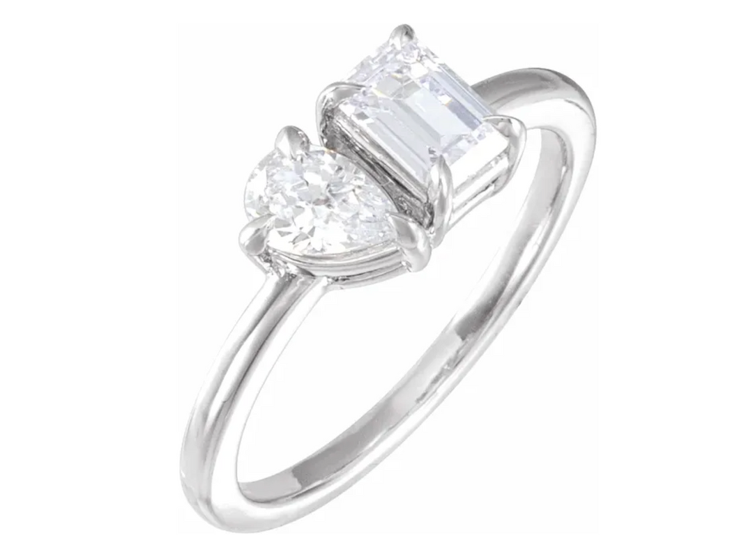 14K White 1 CTW Lab-Grown Diamond Two-Stone Ring